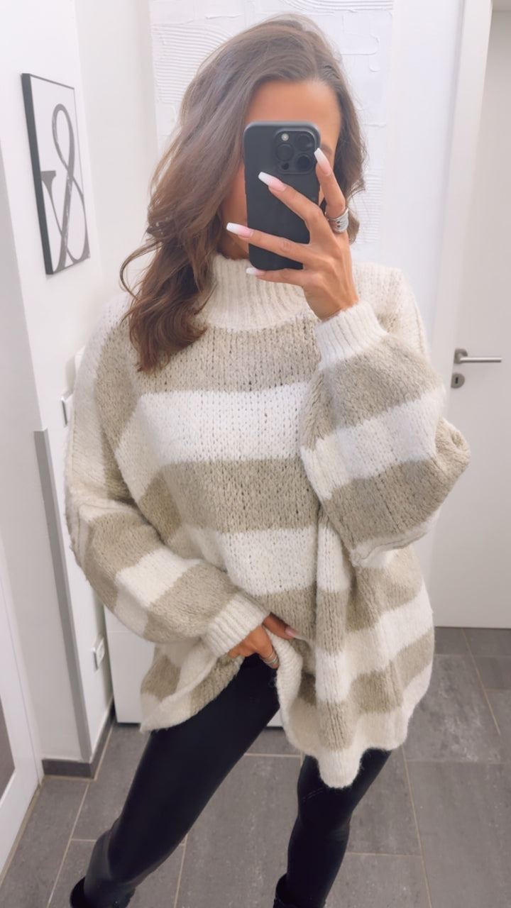 STREIFEN Ultra Oversize Kuschel - Pullover / Creme - beige Art. 13070