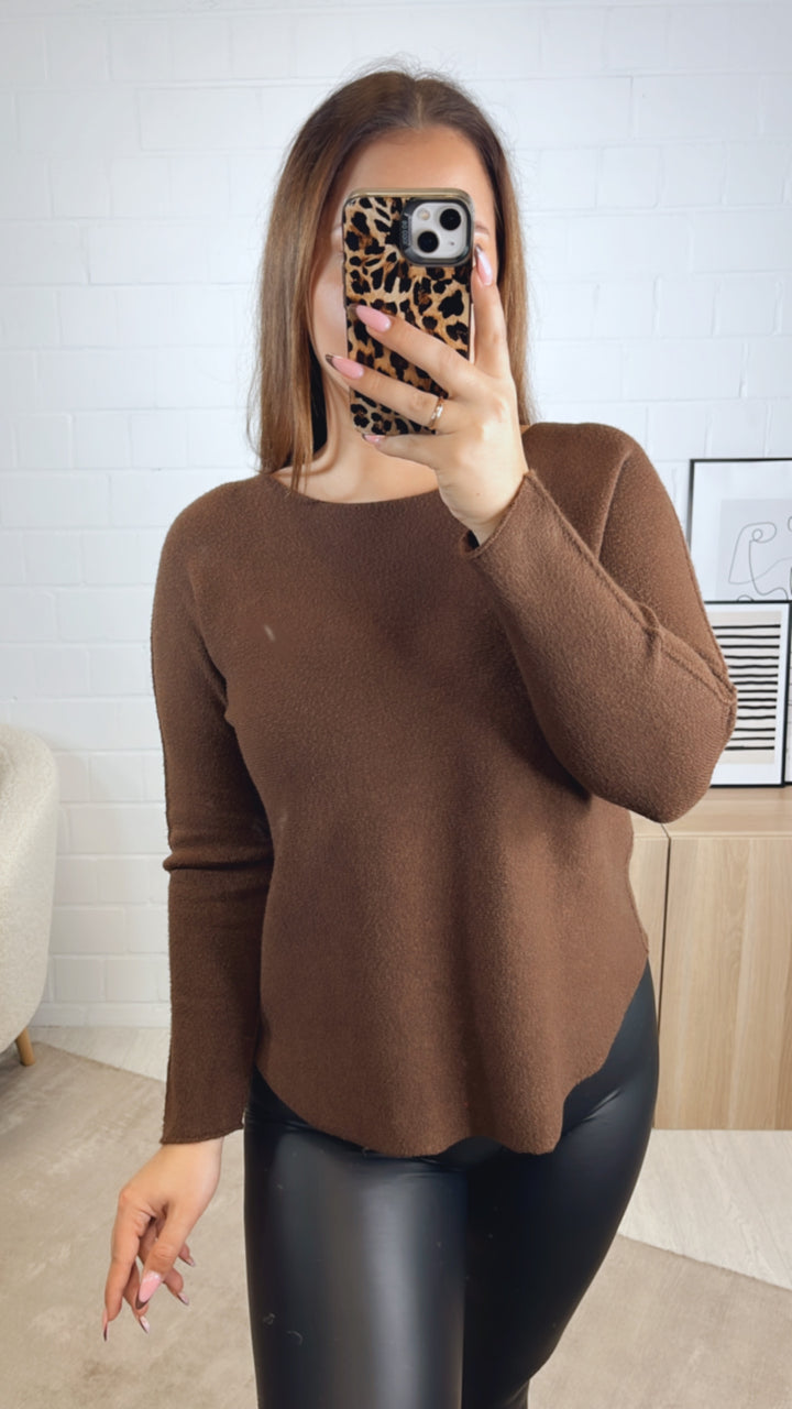 RUNDAUSSCHNITT Leichter, super weicher Pullover / schoko braun Art. 12992