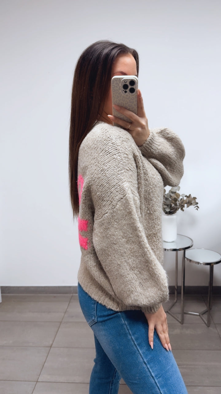 Kuschel Pullover " MOMMY " / beige - pink Art. 13744