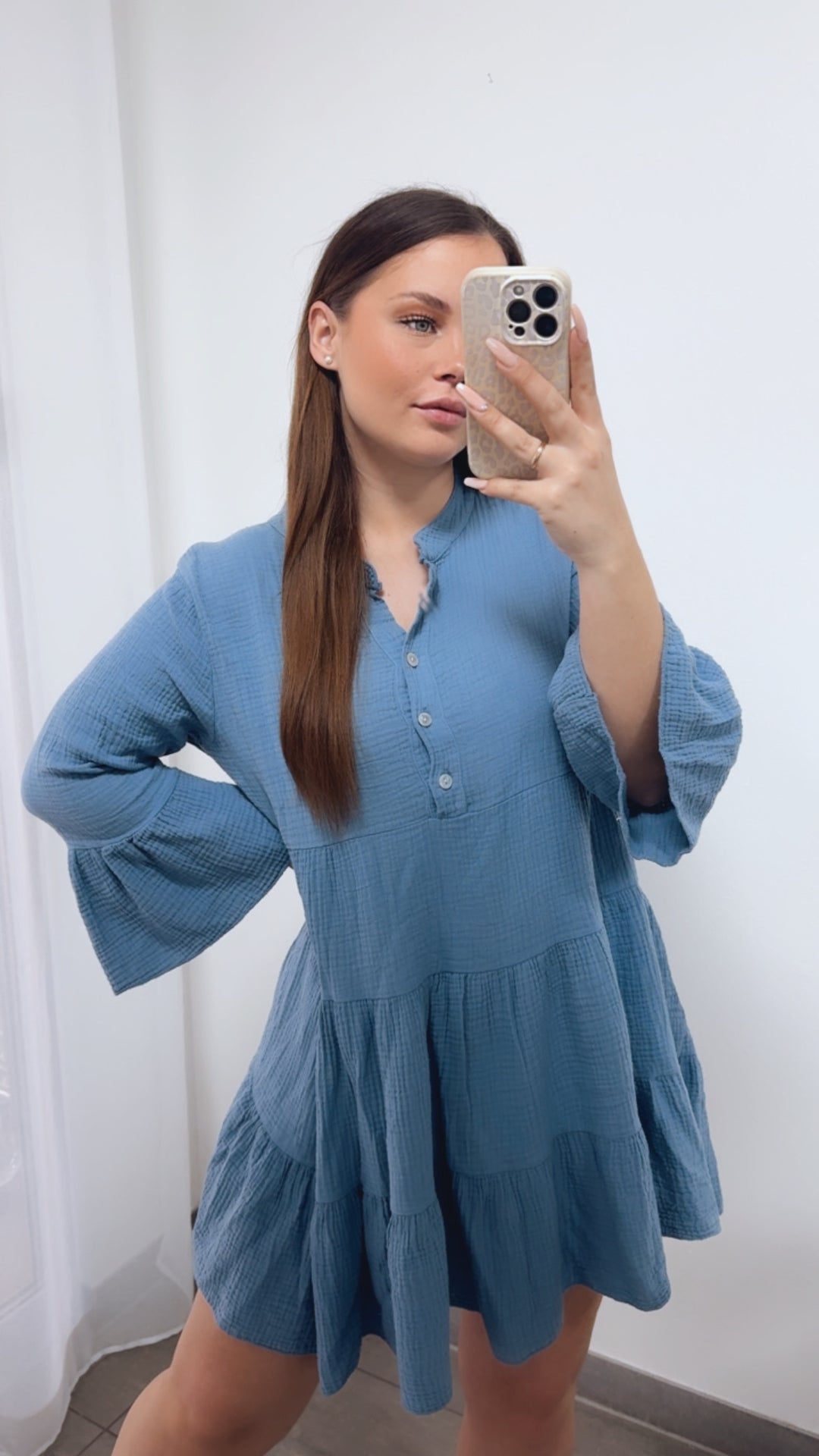 Musselin Kleid / Tunika / denim blau Art. 14466