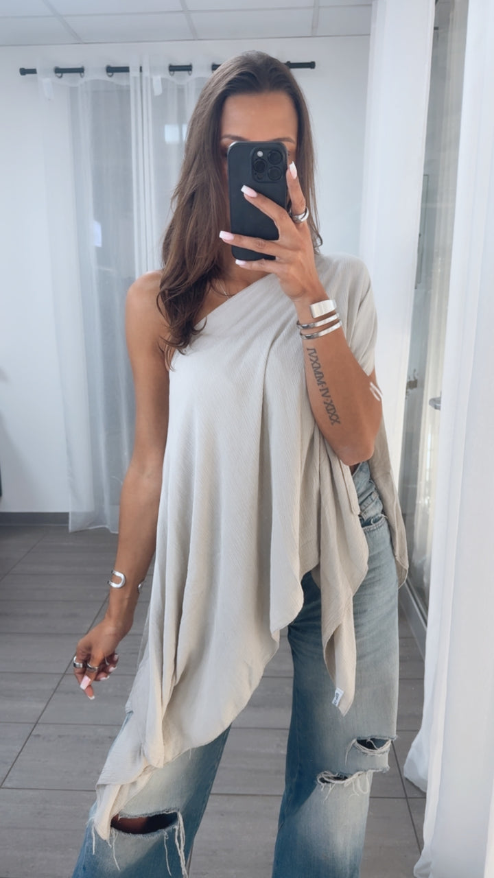 Multi Style Krepp Oberteil mit Bandeau Top / beige Art.14881