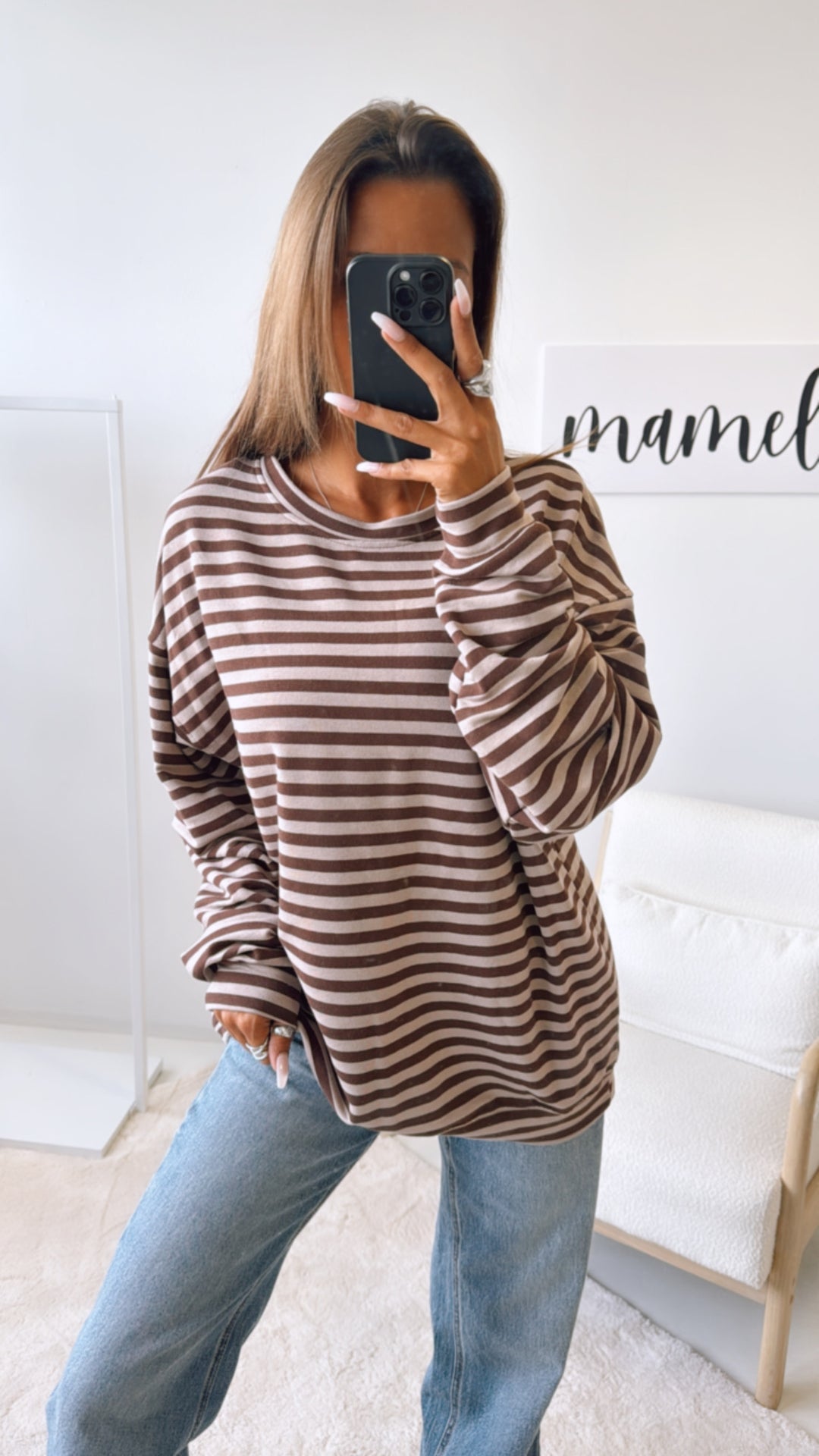 Gestreifter Sweat Pullover/ braun - taupe Art. 11268