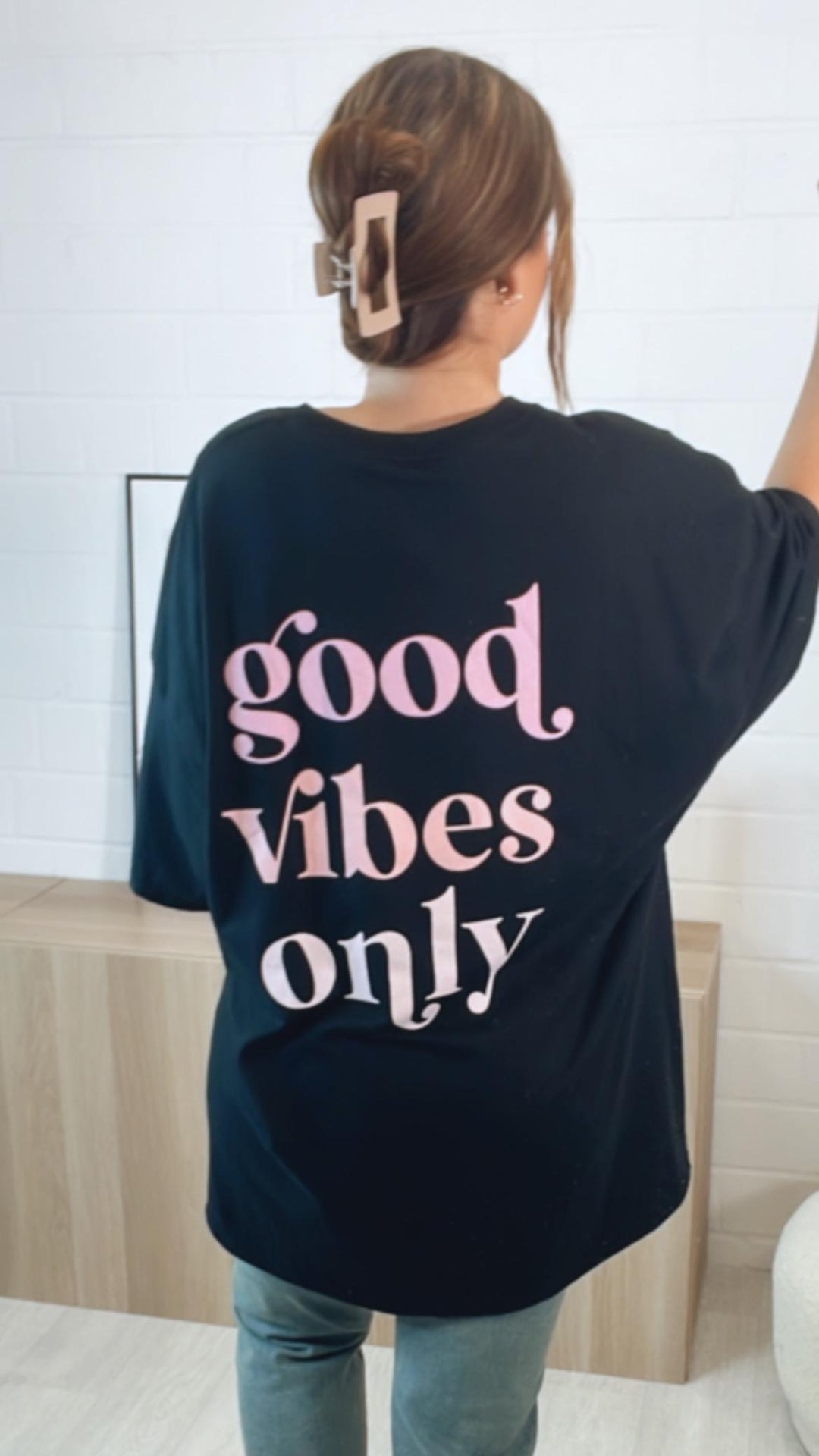 long T-shirt / Kleid " good vibes only " / schwarz Art. 9721