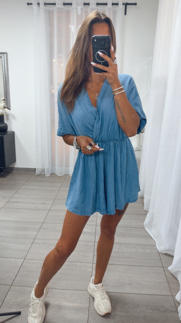 DENIM Look Jumpsuit mit kurzen Armen / denim blau Art. 15339