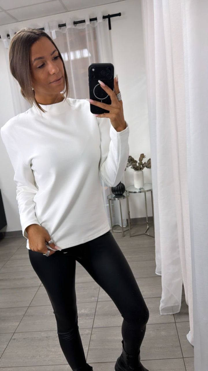 Softer Oversize Long Pullover mit leichtem Stehkragen / weiß Art.16385
