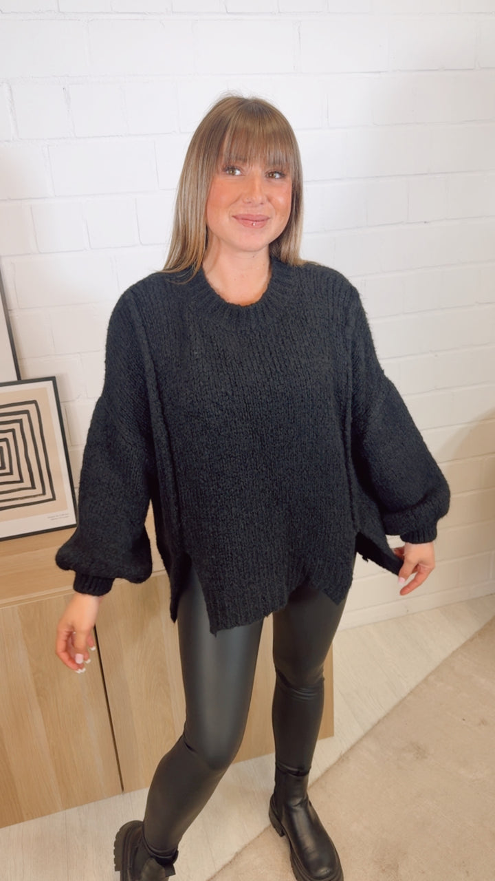 Strick Pullover, zweifacher Schlitz auf Vorderseite / schwarz Art. 12509