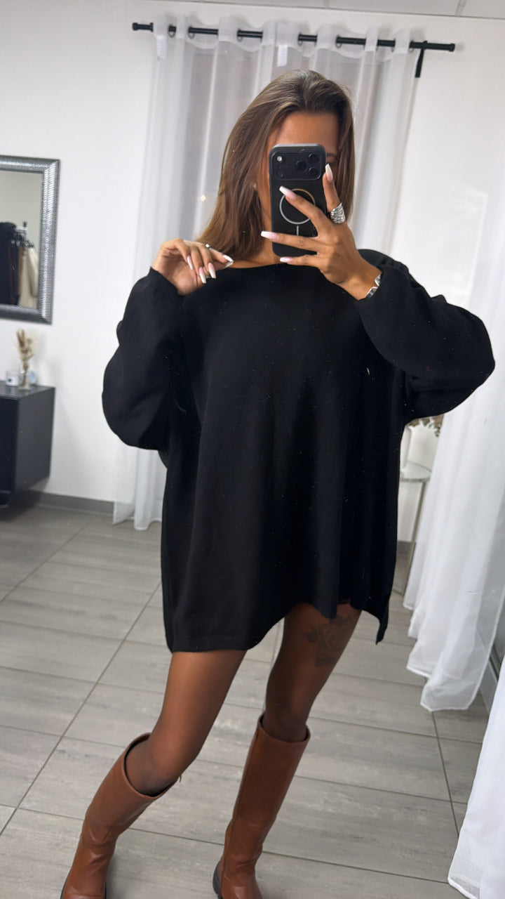 Basic Rundhals Oversize Pullover / schwarz Art.16389