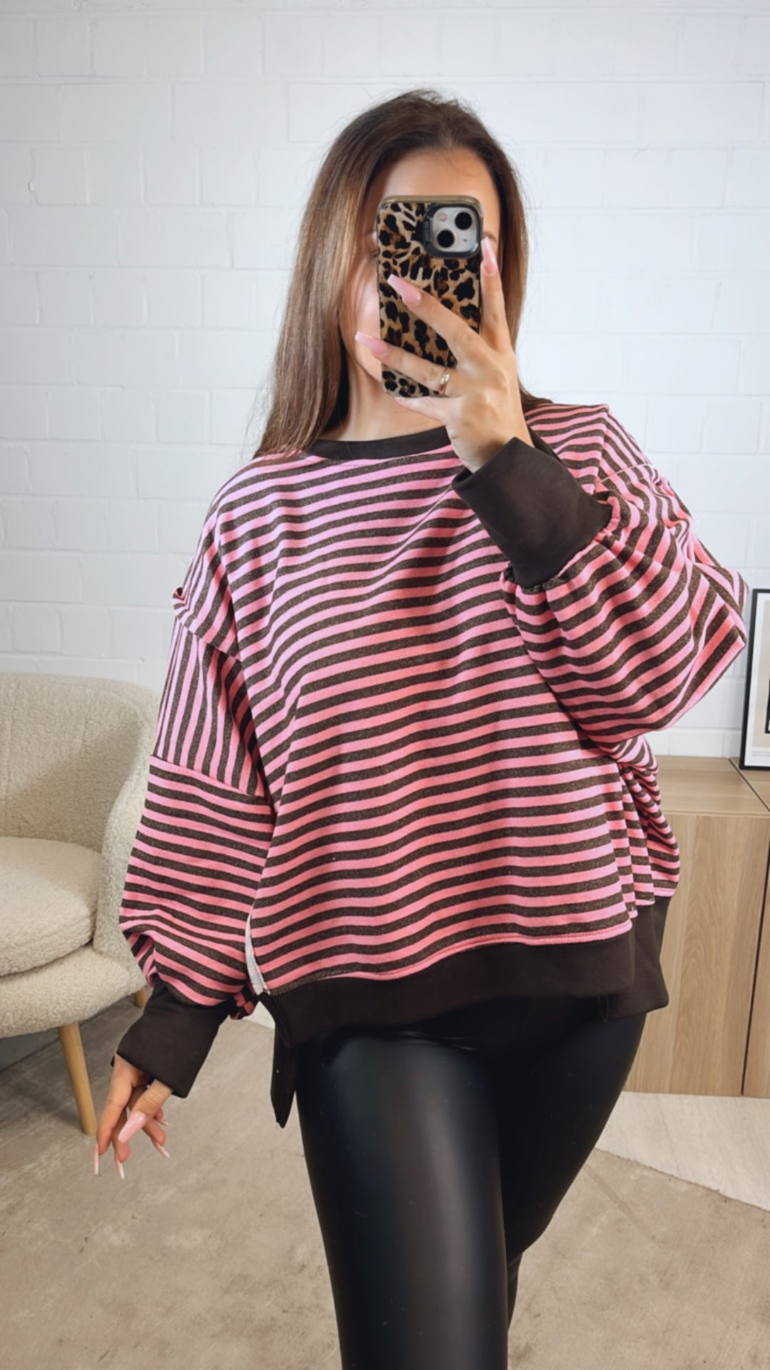 STREIFEN used - Look Sweater / braun - pink Art. 12716