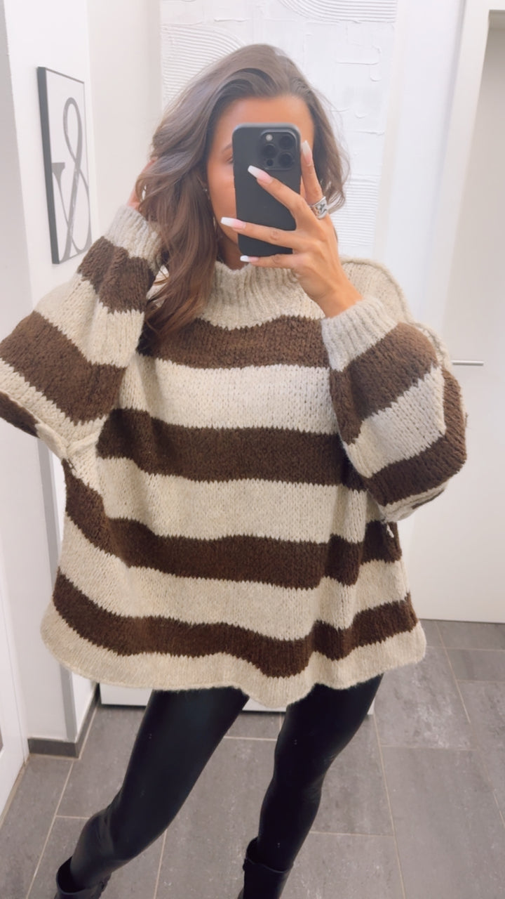 STREIFEN Ultra Oversize Kuschel - Pullover / beige - Schoko braun Art. 13071