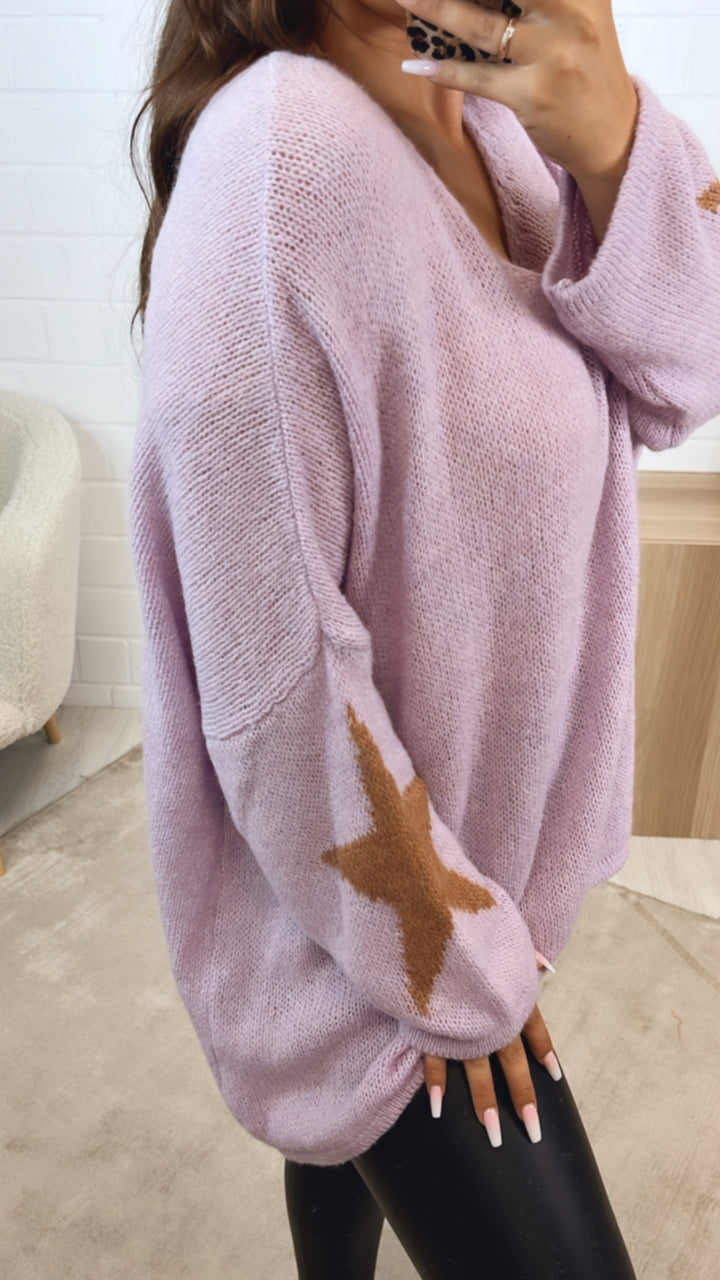 ultra oversize Strick Pullover " Take It Easy " / flieder - camel Art. 12331