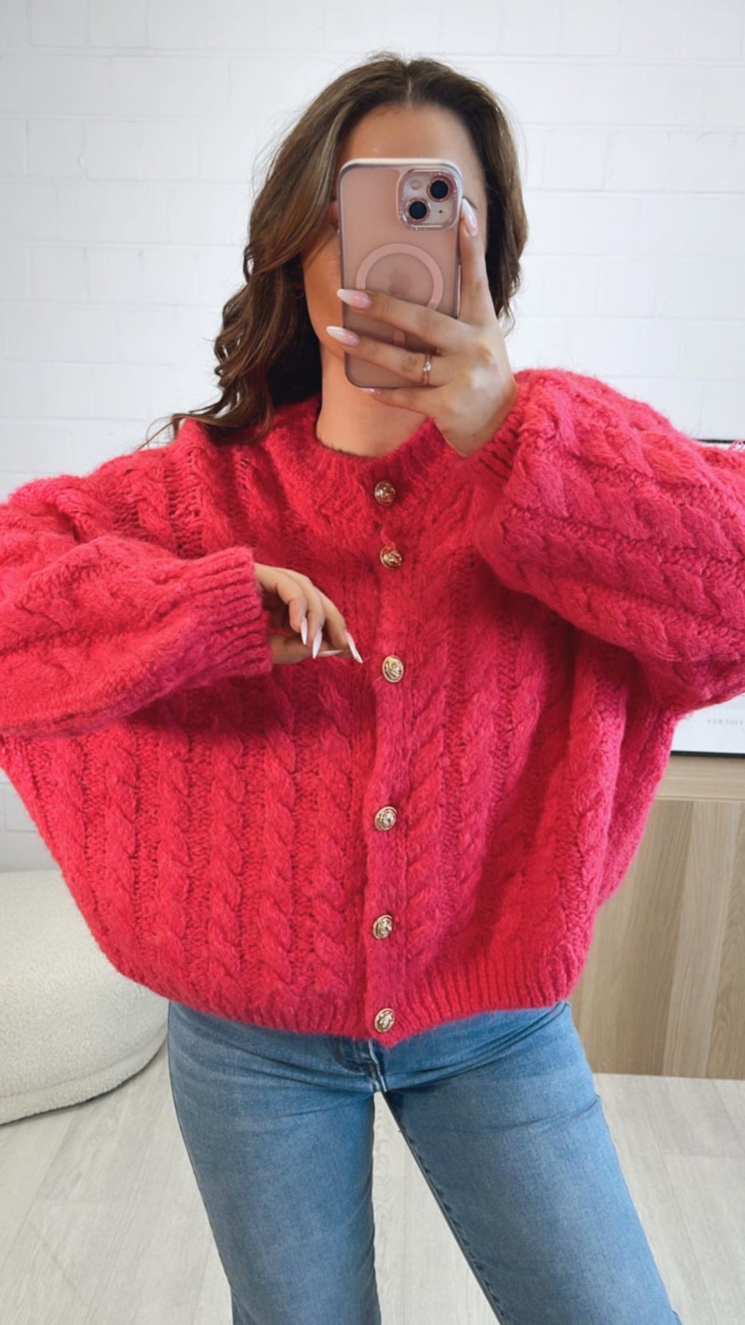 ZOPFMUSTER Strick Cardigan, goldene Knöpfe / pink Art. 9442