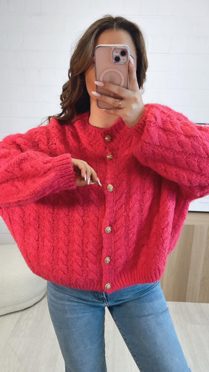 ZOPFMUSTER Strick Cardigan, goldene Knöpfe / pink Art. 9442