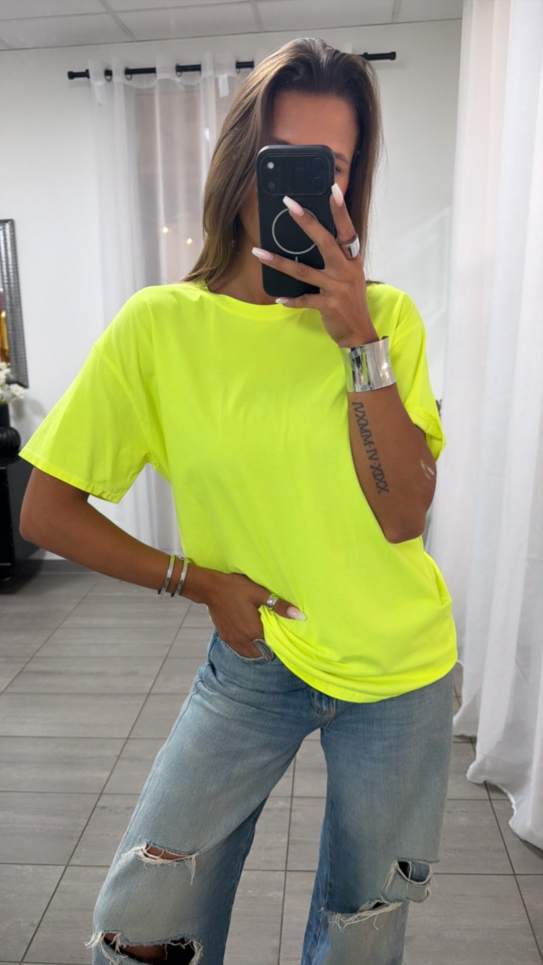 Oversize Basic Shirt, Rundhalsausschnitt / neon gelb Art. 15520