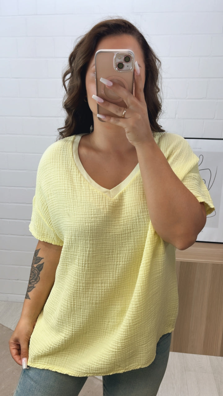 Musselin T-shirt, weiter Schnitt / soft gelb Art. 10250