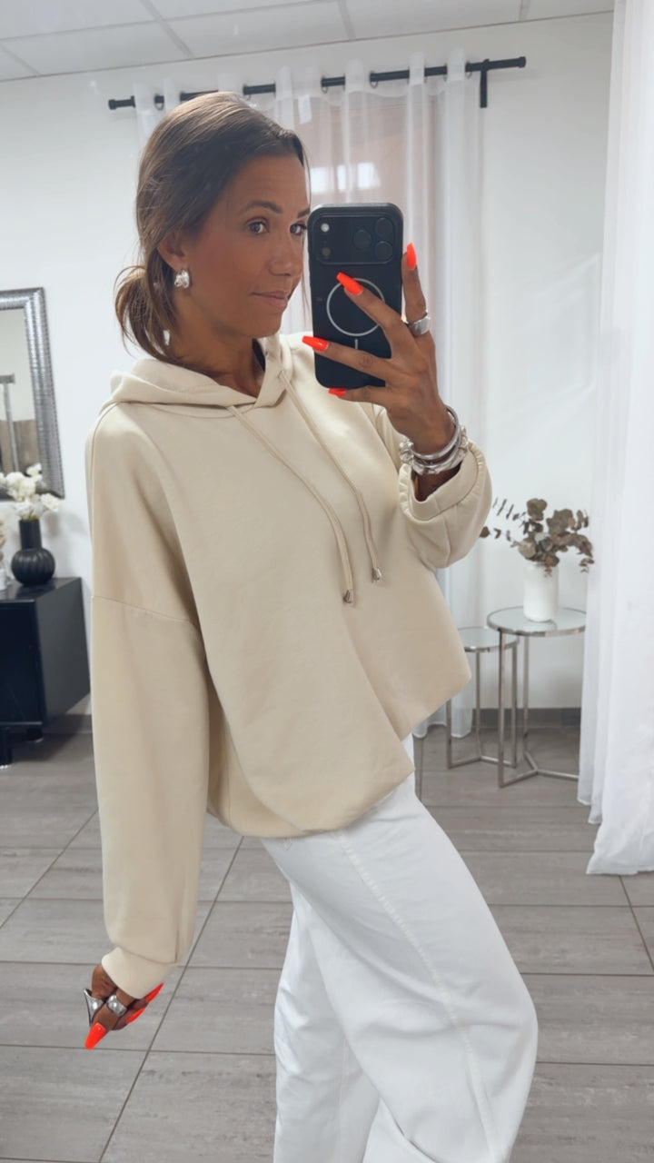 Hoodie mit Ballonsaum / creme beige Art. 16165