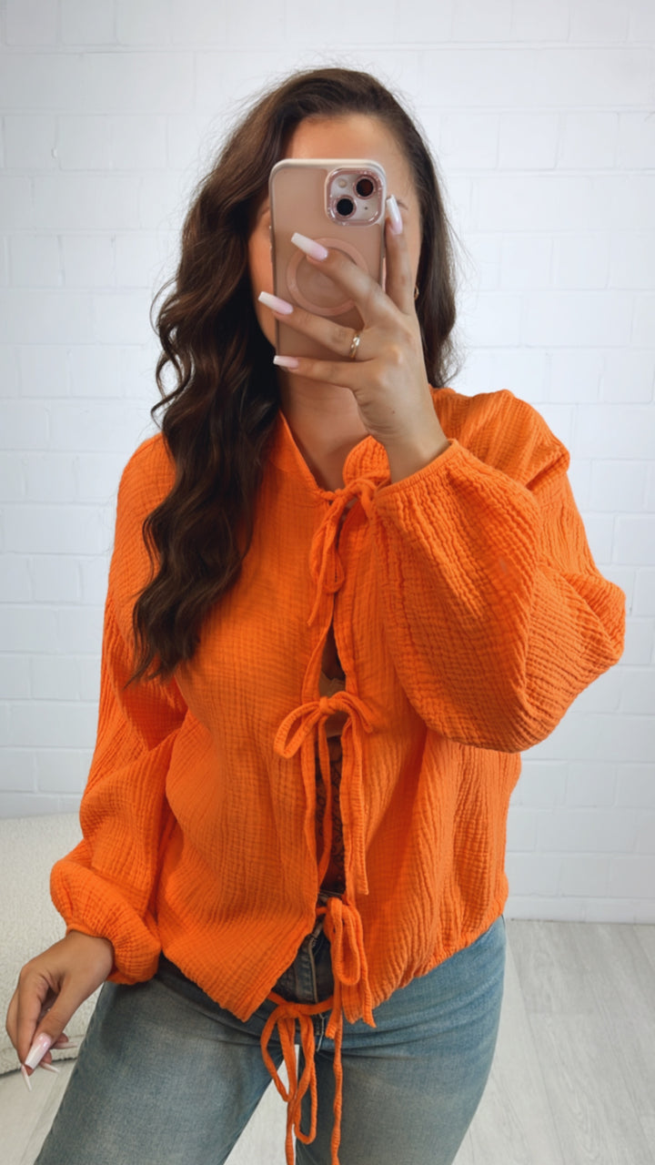 Musselin Bluse zum schnüren / orange Art. 10596