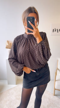PUNKTE Chiffon Bluse / dunkel braun - weiss Art. 12766