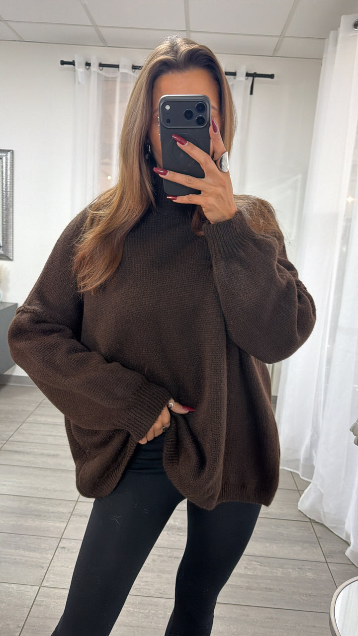 Langer Oversize Pullover / schoko braun Art. 16709