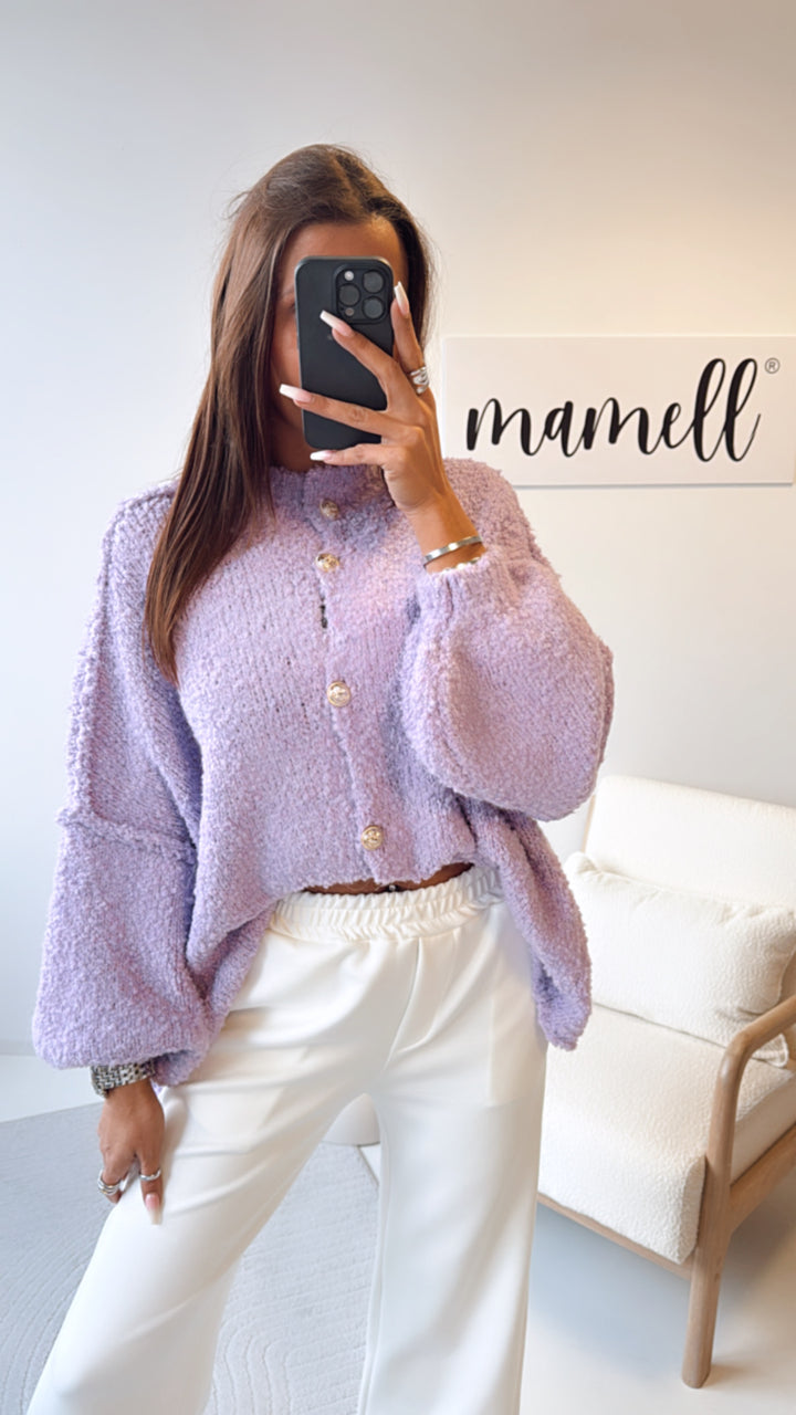 LANGER Teddy Cardigan mit goldenen Knöpfen / flieder Art. 7955