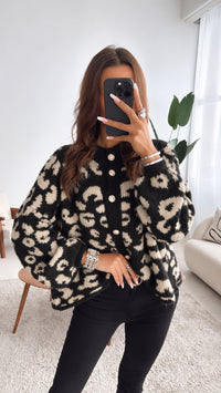 LEO Strick Cardigan mit gold - silbernen Knöpfen / schwarz - beige  Art. 8180