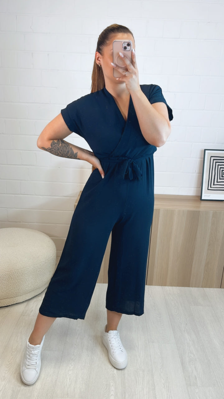 JUMPSUIT lang mit kurzen Armen / dunkel blau Art. 9762