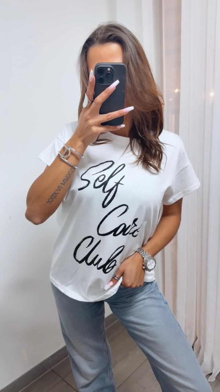 T-shirt " Self Care Club " / weiss - schwarz Art. 14173