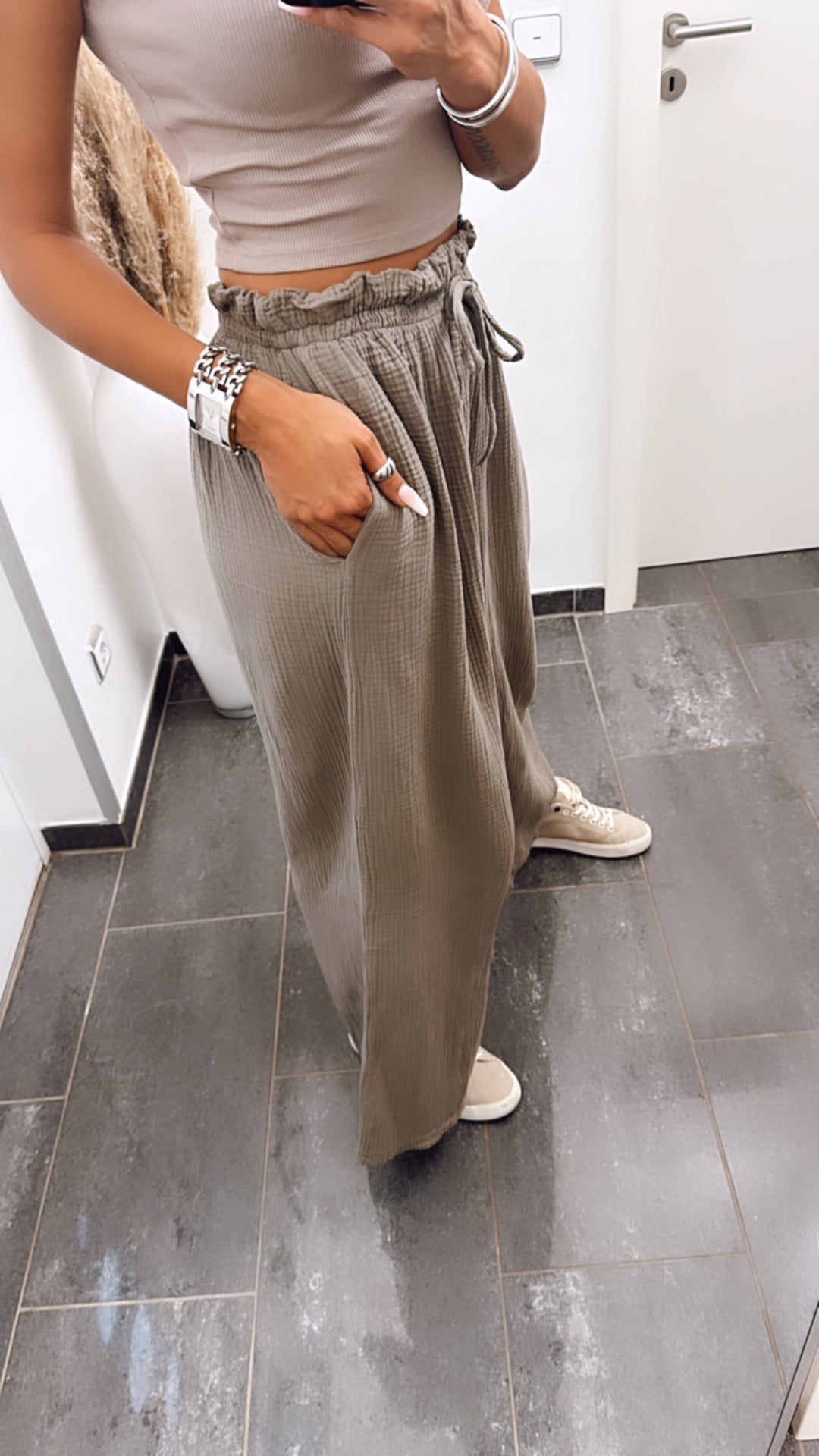 lockere, lange Musselin Hose / schlamm Art. 6299