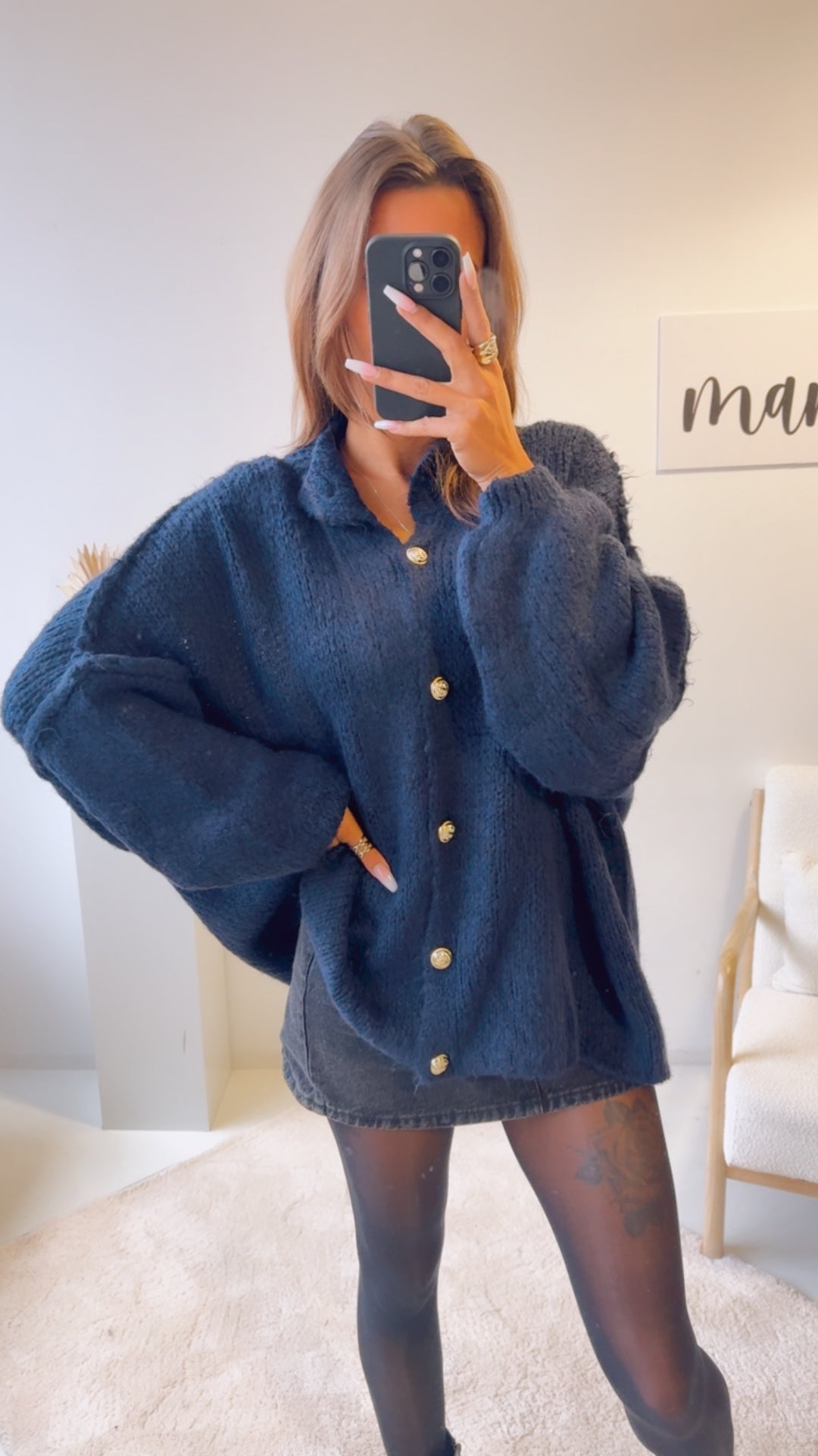 Kuschel Cardigan mit goldenen Knöpfen / Marine blau Art. 12761 KHX