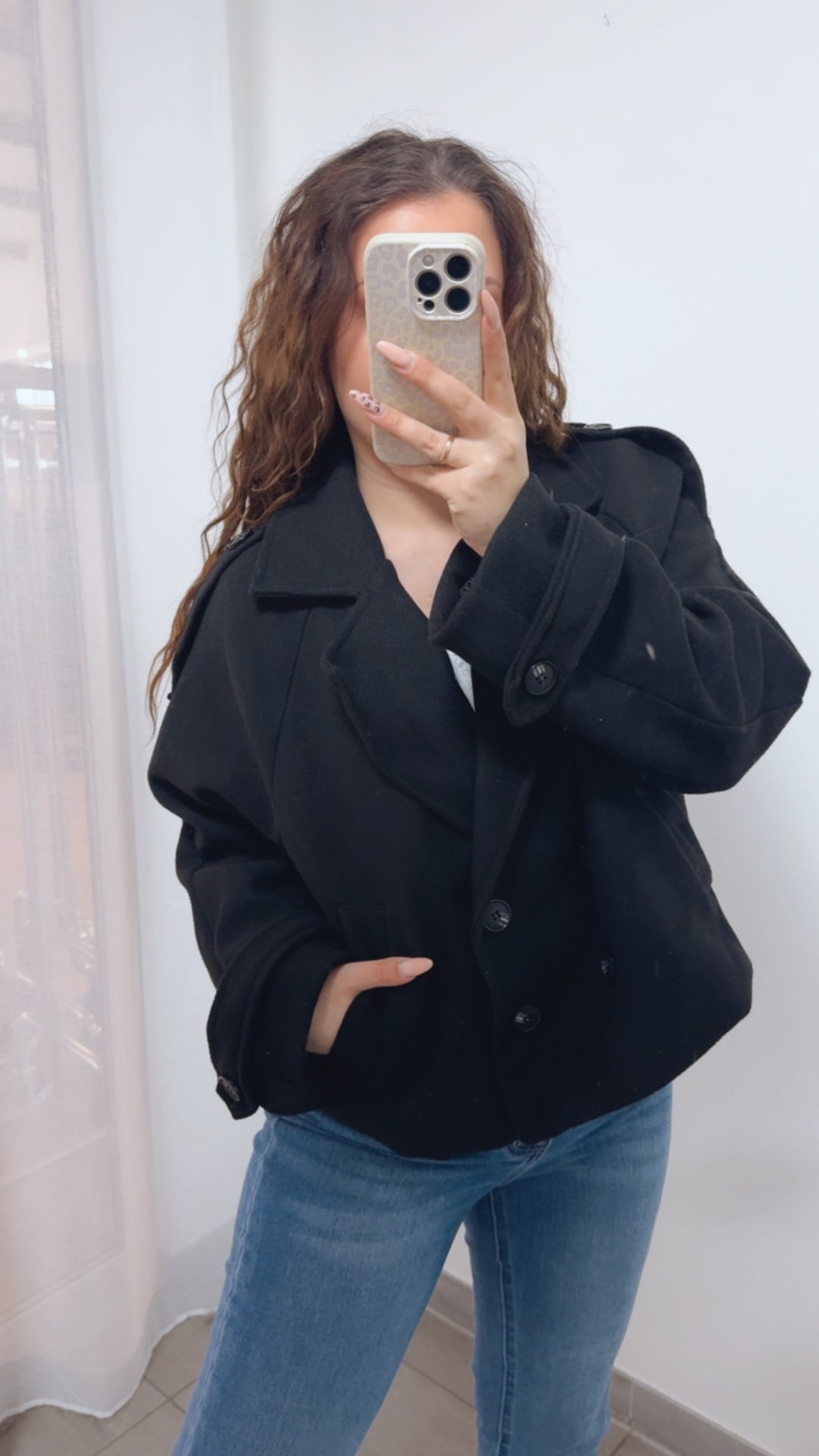 Loose Fit Jacke, fester Stoff, Knöpfe / schwarz Art. 14070