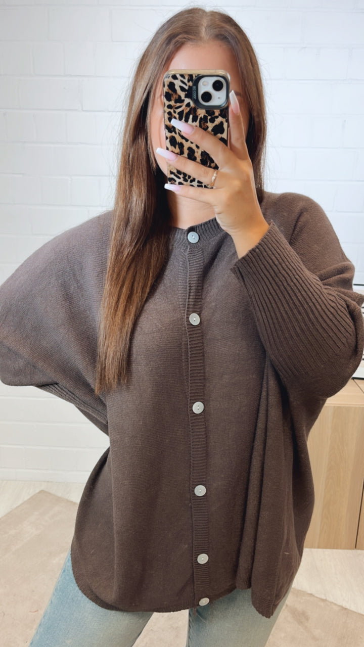 ultra weicher Cardigan / Pullover mit Fledermausärmeln / mokka Art. 11220