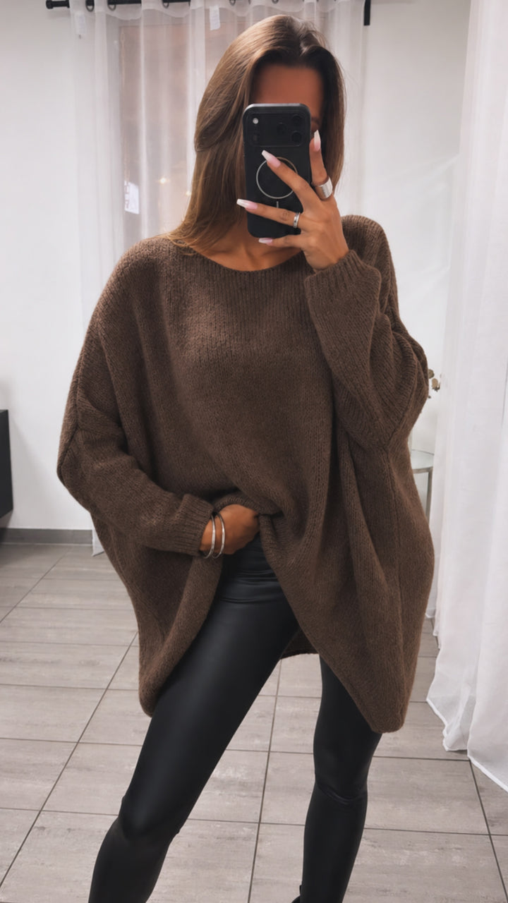 VOKUHILA oversize Strick Pullover/ dunkel braun Art. 12368