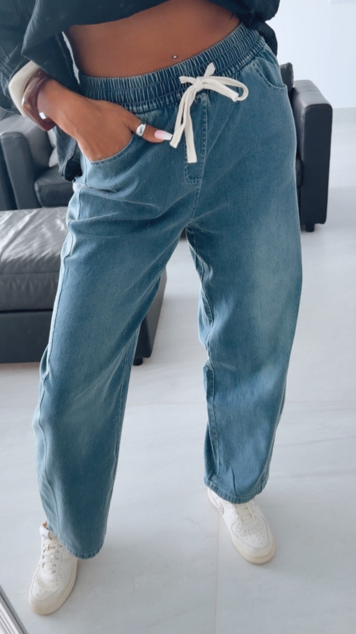 Casual Denim Look BALLON Hose, Tunnelzug " 9985 " / denim blau Art. 16040