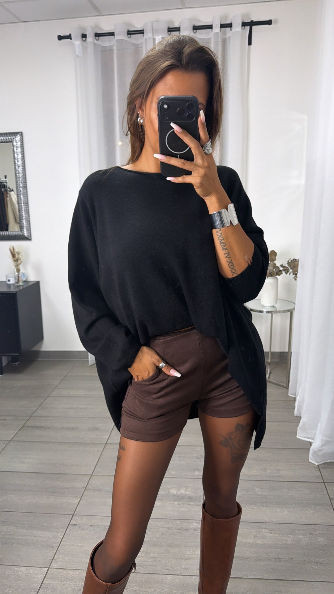 Basic Rundhals Oversize Pullover / schwarz Art.16389