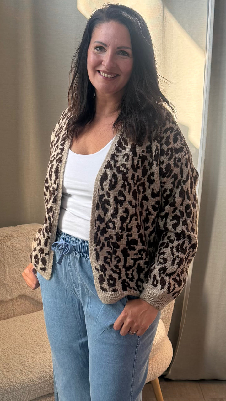 kurzer Leo Cardigan / beige - dunkel braun Art. 16076