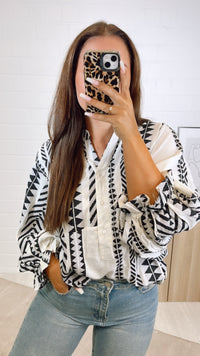 PREMIUM Summer Vibe weite Bluse / weiss - schwarz Art. 10939