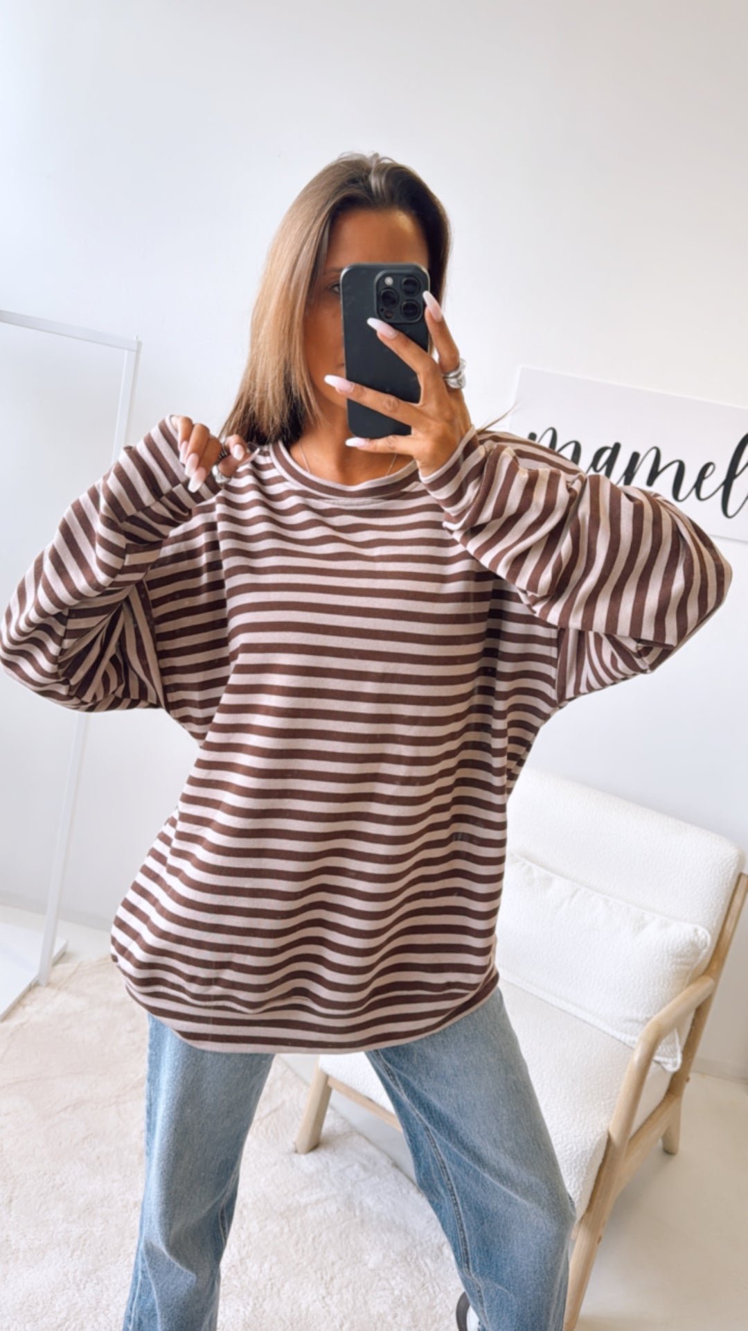 Gestreifter Sweat Pullover/ braun - taupe Art. 11268