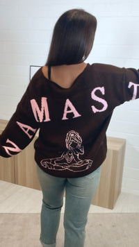 Strick Pullover "Namaste" / dunkel braun - soft pink Art. 11233