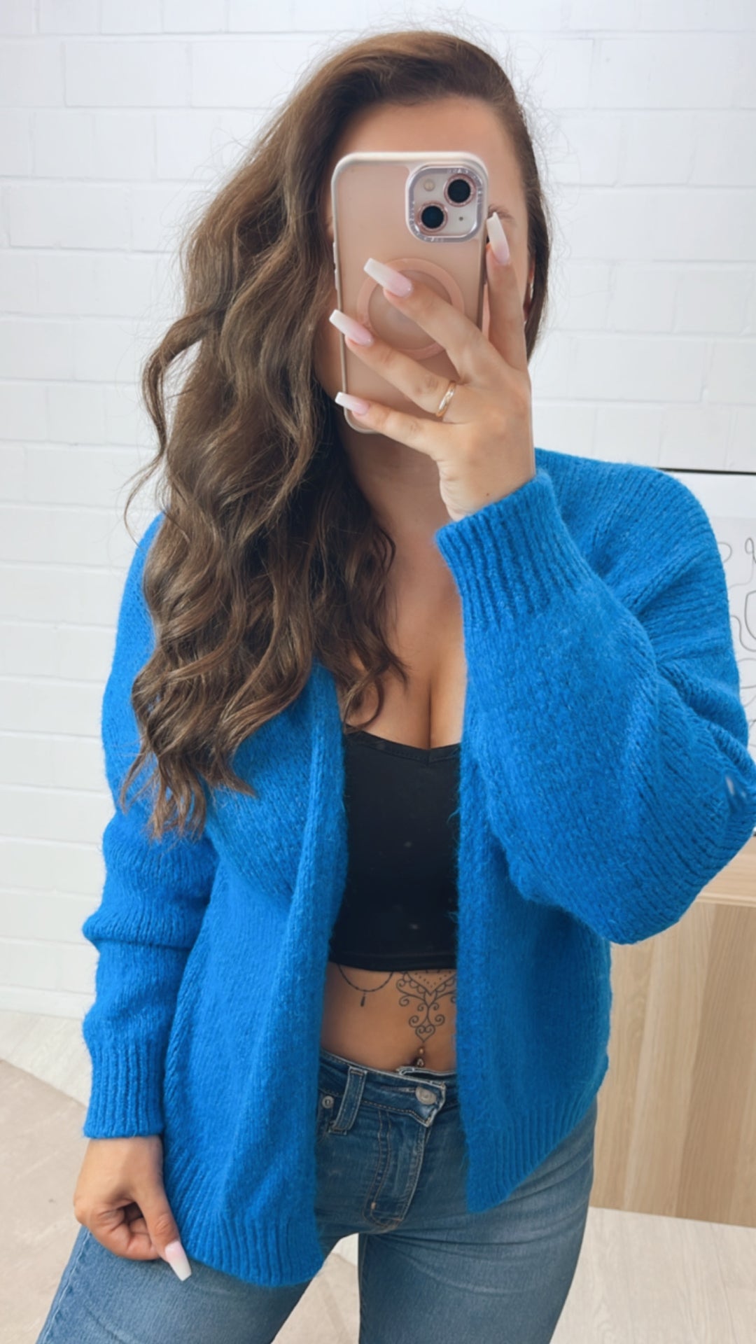 Berlin Traumbeere Shop Lange Strickjacke Edited Strickjacke Blau