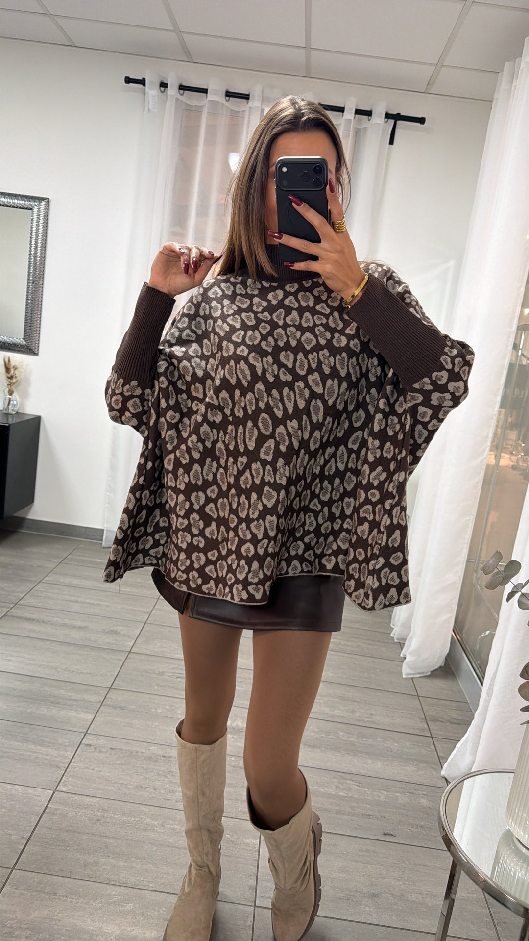 STEHKRAGEN LEO ultra weicher Pullover mit Fledermausärmeln / braun - beige Art. 16696