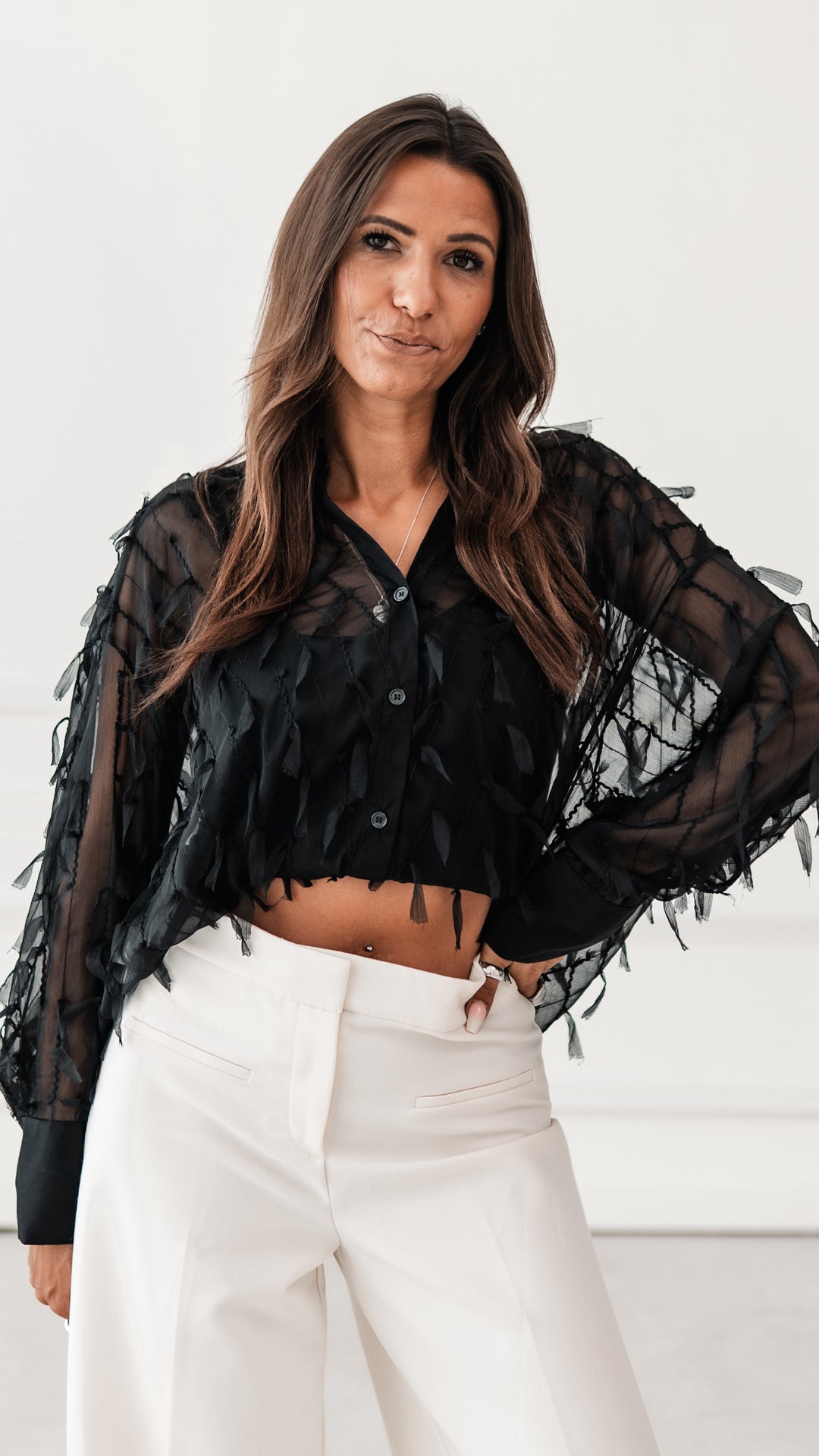 Federleichte Chiffon Bluse / schwarz Art. 16107