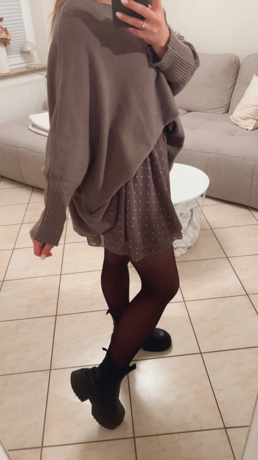 PUNKTE leichter Rock / taupe - weiß Art. 12984