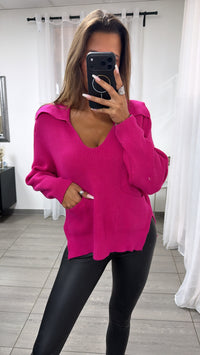 Strick Pullover mit tiefem Ausschnitt und Kragen / pink Art.16379