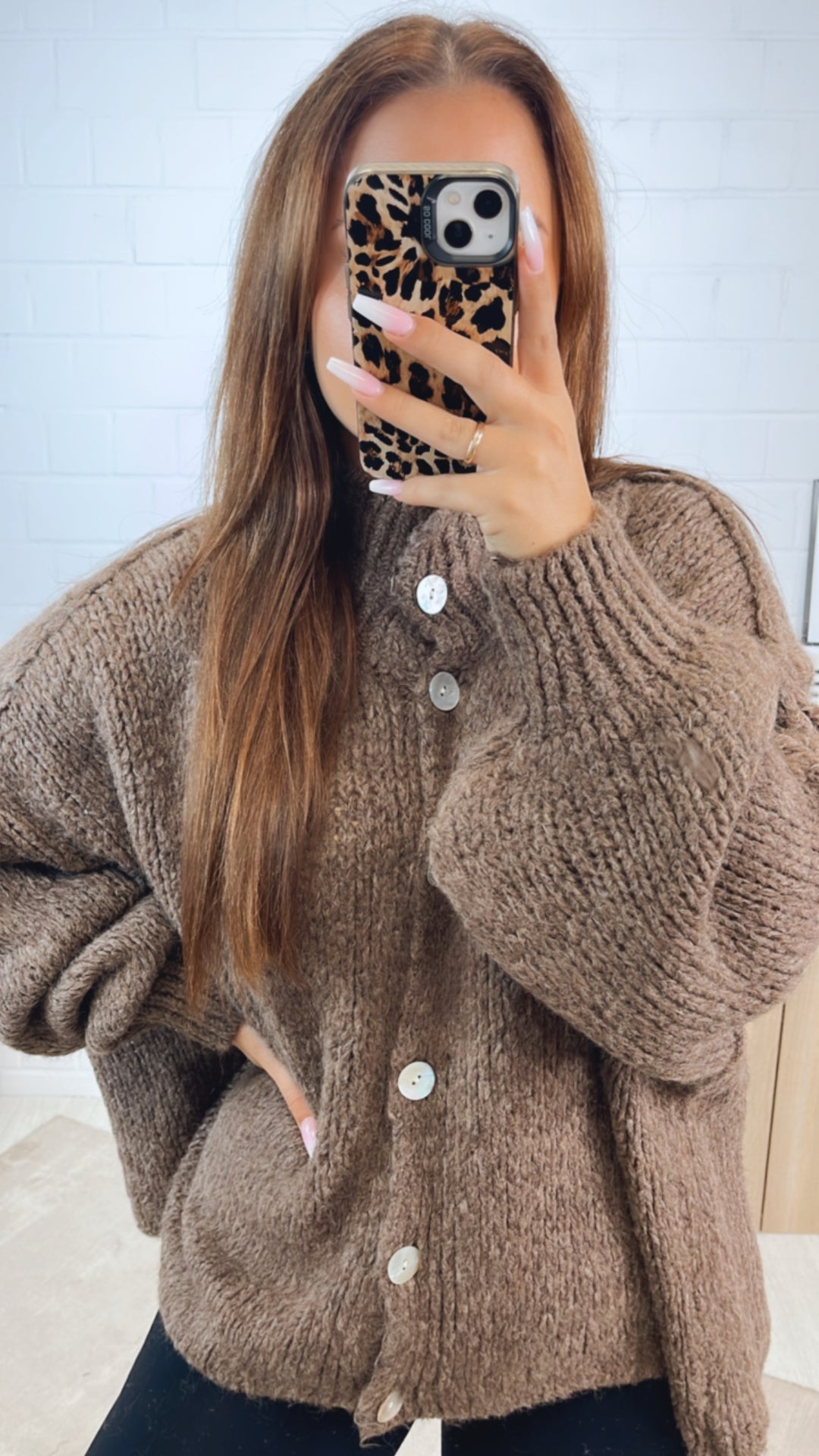 PERLMUTT KNÖPFE Kuschel Cardigan / braun meliert Art. 12363