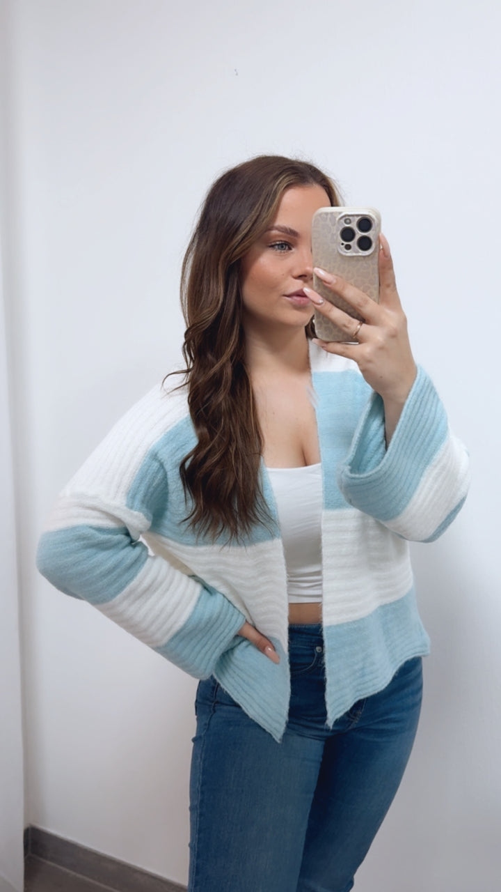 STREIFEN weiter, offener Cardigan / weiss - hell blau Art. 14685