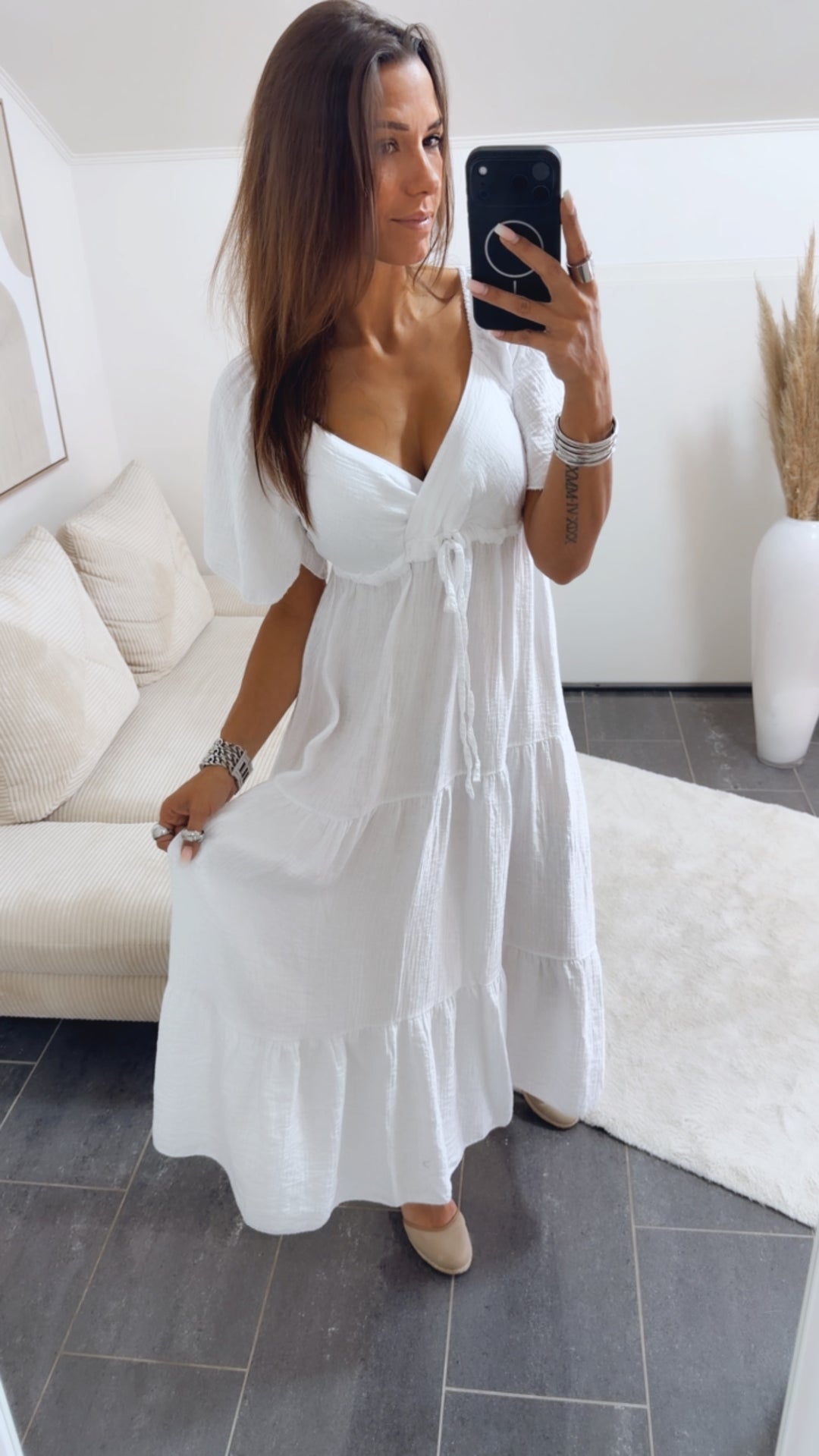 Maxi Lyocell Kleid mit verstellbarem Brustbereich / weiß Art. 14924