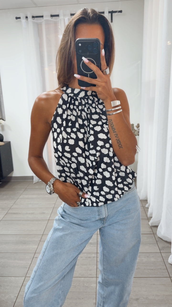 ETHNO LEO Look ärmelloses Top / schwarz - weiss Art. 15346