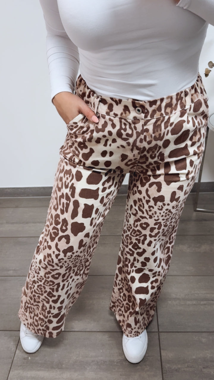 LEO elastische, gradlinige Jeans Hose / creme - braun Art. 13163