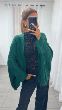 Oversize Strick Cardigan mit 3/4 -  Fledermausärmeln, offen / dunkel grün Art. 16216