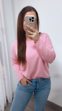 Baumwoll Basic Langarm Oberteil / soft pink Art. 14244