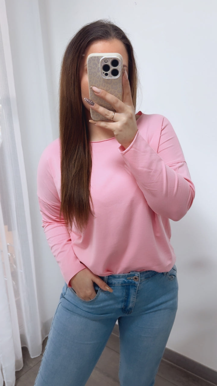 Baumwoll Basic Langarm Oberteil / soft pink Art. 14244